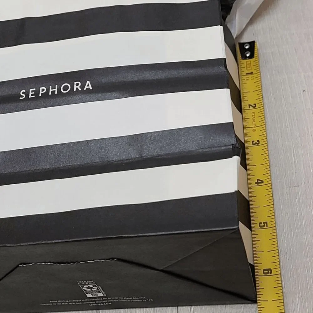 🖤🤍 SEPHORA Empty Black White Striped Paper Shopping Gift Bag with Tissues